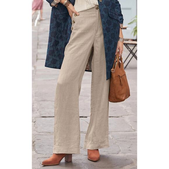 Sundance Linen Oaklee Easy Wide Leg Pants Flax Womens Size 8 Petite New Sailor - Picture 1 of 11